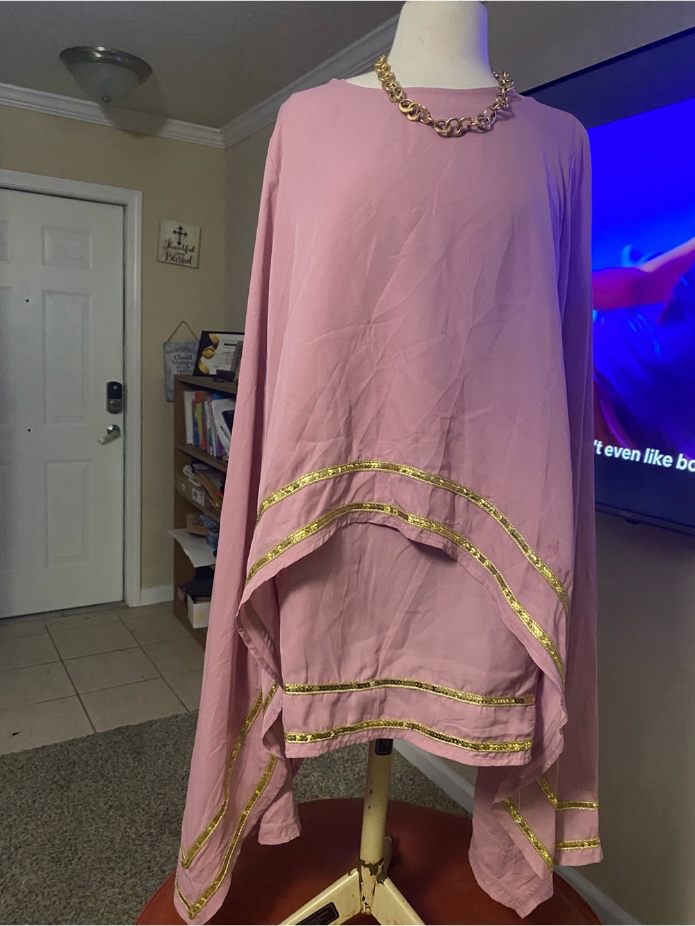 Shirt and Dusty Rose Overlay set Tunic with Gold Trim
